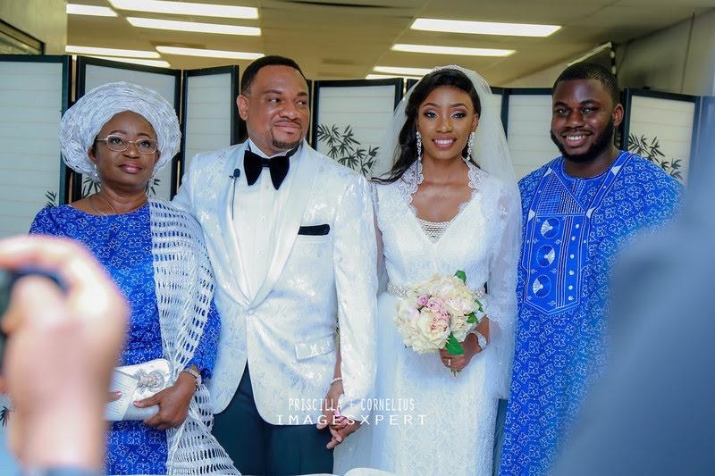 Oludayo Olorundara with her children at her daughter's wedding