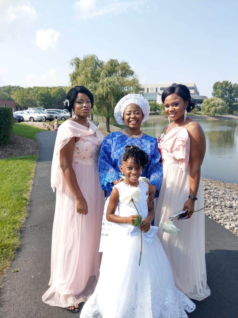 Oludayo Olorundara with her daughters at her daughter's wedding